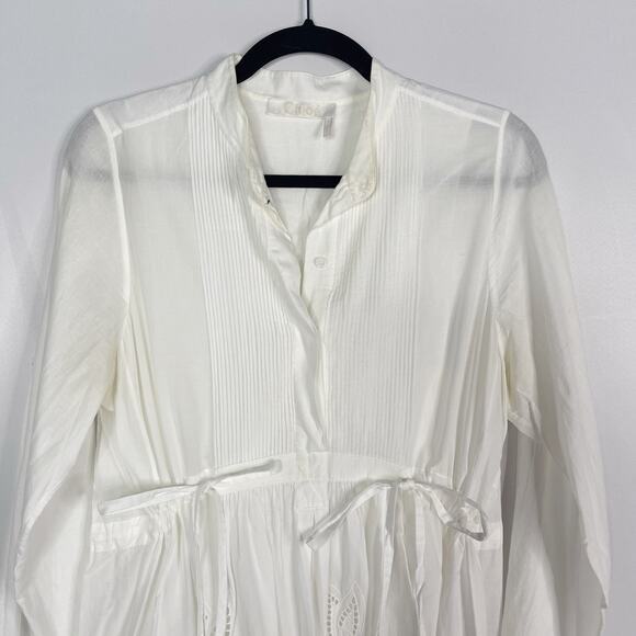 Chloe Small White Pineapple Broderie Anglaise Dress Long Sleeve Tie Waist Eyelet - Picture 3 of 16